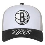 Youth Outerstuff White/Black Brooklyn Nets Logo Three Pro Pinch Pre-Curved Adjustable Hat