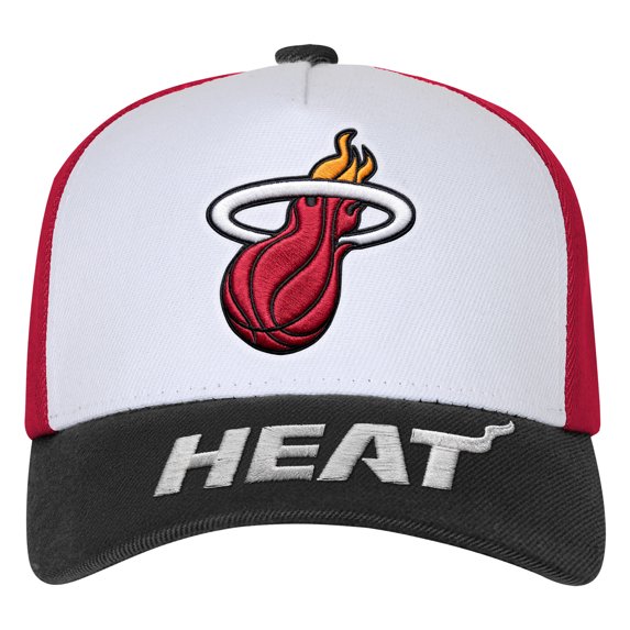 Youth Outerstuff WhiteBlack Miami Heat Logo Three Pro Pinch Pre-Curved Adjustable Hat