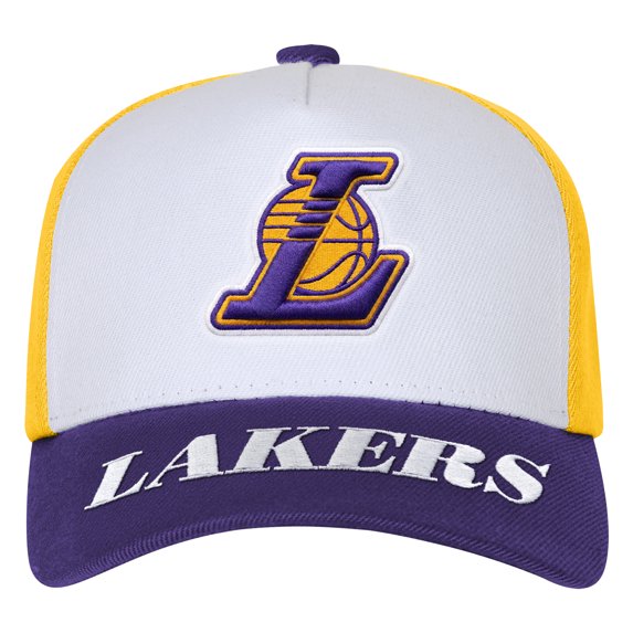 Youth Outerstuff WhitePurple Los Angeles Lakers Logo Three Pro Pinch Pre-Curved Adjustable Hat
