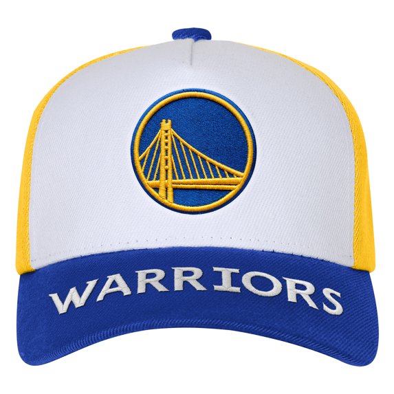 Youth Outerstuff WhiteRoyal Golden State Warriors Logo Three Pro Pinch Pre-Curved Adjustable Hat