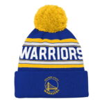 Youth Royal Golden State Warriors Backboard Jacquard Cuffed Knit Hat with Pom