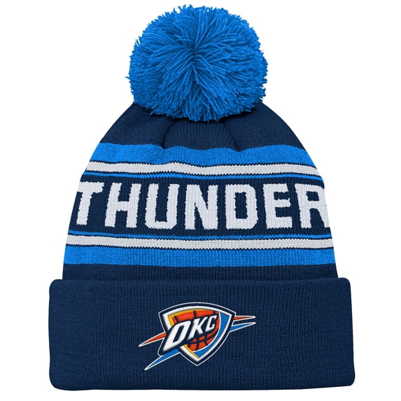 Backboard Jacquard Cuffed Knit Hat with Pom Outerstuff Navy Oklahoma City Thunder Backboard Jacquard Cuffed Knit Hat