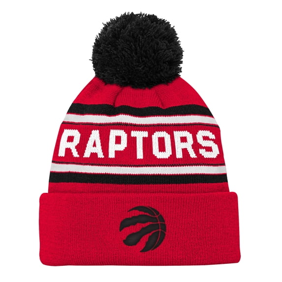 Backboard Jacquard Cuffed Knit Hat with Pom Outerstuff Red Toronto Raptors