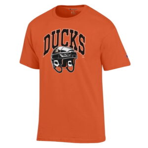 Men's Champion Orange Anaheim Ducks Helmet T-Shirt