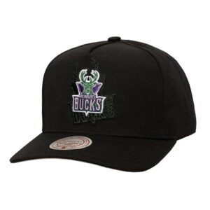 Men's Mitchell & Ness Black Milwaukee Bucks Tilted Pro Pinch Adjustable Hat
