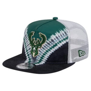 Men's New Era Black/Hunter Green Milwaukee Bucks Throwback Dye Golfer Snapback Hat
