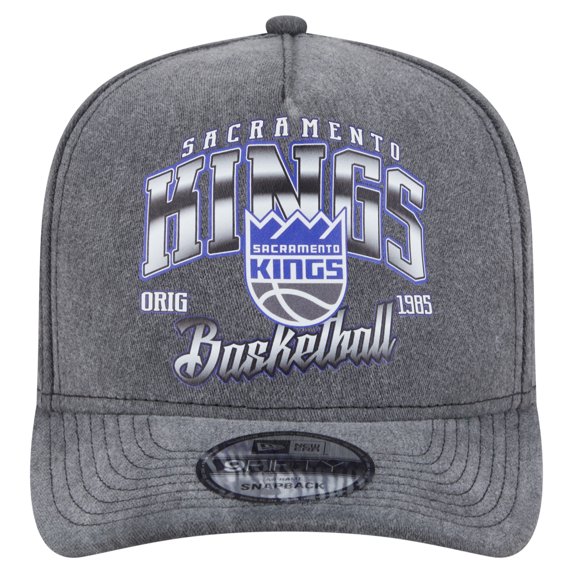 Men's New Era Charcoal Sacramento Kings Throwback Washed Pre-Curved 9FIFTY Snapback Hat