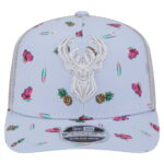 Men's New Era Light BlueGray Milwaukee Bucks Adventure Aloha Pattern 9SEVENTY Stretch-Snap Hat