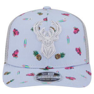 Men's New Era Light BlueGray Milwaukee Bucks Adventure Aloha Pattern 9SEVENTY Stretch-Snap Hat