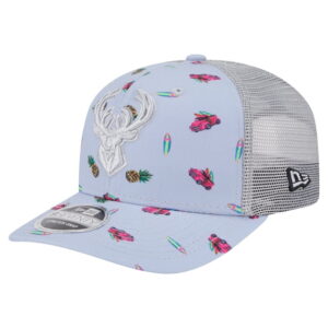 Men's New Era Light BlueGray Milwaukee Bucks Adventure Aloha Pattern 9SEVENTY Stretch-Snap Hat