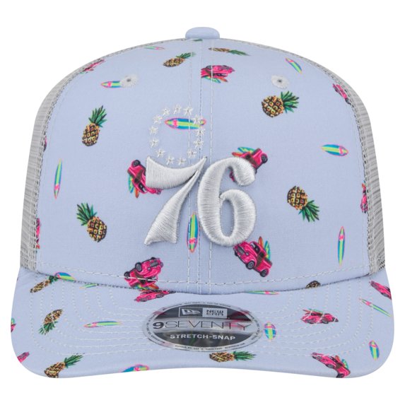 Mens New Era Light BlueGray Philadelphia 76ers Adventure Aloha Pattern 9SEVENTY Stretch-Snap Hat