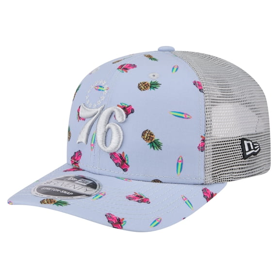 Mens New Era Light BlueGray Philadelphia 76ers Adventure Aloha Pattern 9SEVENTY Stretch-Snap Hat
