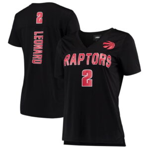 Women's 5th & Ocean by New Era Kawhi Leonard Black Toronto Raptors Name & Number V-Neck T-Shirt