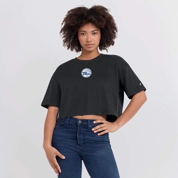 Women's Fanatics Black Philadelphia 76ers Elements Super Soft Boxy Cropped T-Shirt