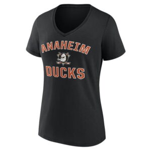 Women's Logo Athletic Black Anaheim Ducks Arch Victory V-Neck T-Shirt