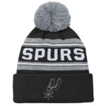 Youth Black San Antonio Spurs Backboard Jacquard Cuffed Knit Hat with Pom