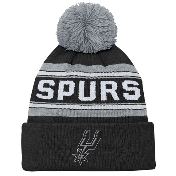 Youth Black San Antonio Spurs Backboard Jacquard Cuffed Knit Hat with Pom