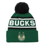 Youth Hunter Green Milwaukee Bucks Backboard Jacquard Cuffed Knit Hat with Pom