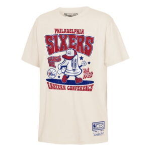 Youth Mitchell & Ness Cream Philadelphia 76ers Retro Mascot Script T-Shirt