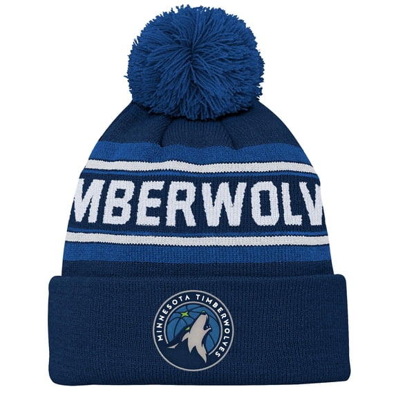 Youth Navy Minnesota Timberwolves Backboard Jacquard Cuffed Knit Hat with Pom