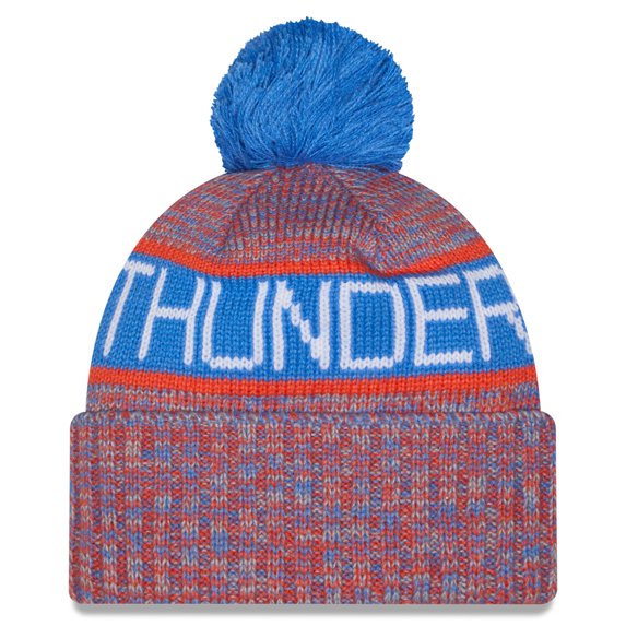Youth New Era Blue Oklahoma City Thunder Tri-Color Cuffed Knit Hat with Pom