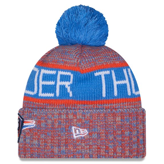 Youth New Era Blue Oklahoma City Thunder Tri-Color Cuffed Knit Hat with Pom