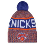 Youth New Era Orange New York Knicks Tri-Color Cuffed Knit Hat with Pom