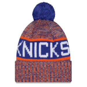 Youth New Era Orange New York Knicks Tri-Color Cuffed Knit Hat with Pom