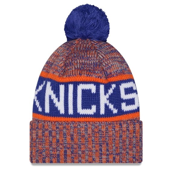 Youth New Era Orange New York Knicks Tri-Color Cuffed Knit Hat with Pom
