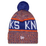 Youth New Era Orange New York Knicks Tri-Color Cuffed Knit Hat with Pom