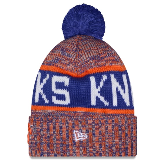 Youth New Era Orange New York Knicks Tri-Color Cuffed Knit Hat with Pom