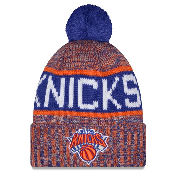 Youth New Era Orange New York Knicks Tri-Color Cuffed Knit Hat with Pom