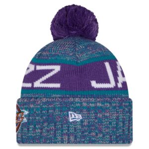 Youth New Era Purple Utah Jazz Alternate Tri-Color Cuffed Knit Hat with Pom
