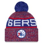 Youth New Era Red Philadelphia 76ers Alternate Tri-Color Cuffed Knit Hat with Pom