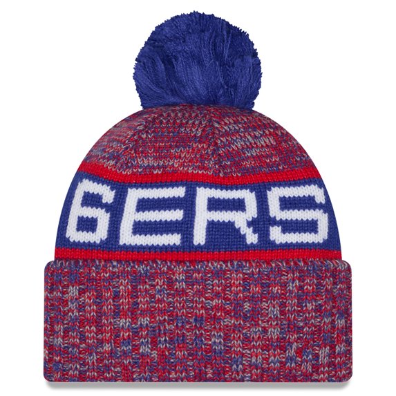 Youth New Era Red Philadelphia 76ers Alternate Tri-Color Cuffed Knit Hat with Pom