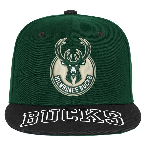 Youth Outerstuff Hunter GreenBlack Milwaukee Bucks Two-Tone Snapback Hat
