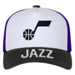 Youth Outerstuff White/Black Utah Jazz Logo Three Pro Pinch Pre-Curved Adjustable Hat