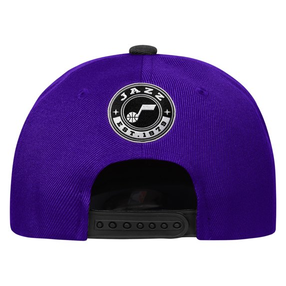 Youth Outerstuff White/Black Utah Jazz Logo Three Pro Pinch Pre-Curved Adjustable Hat