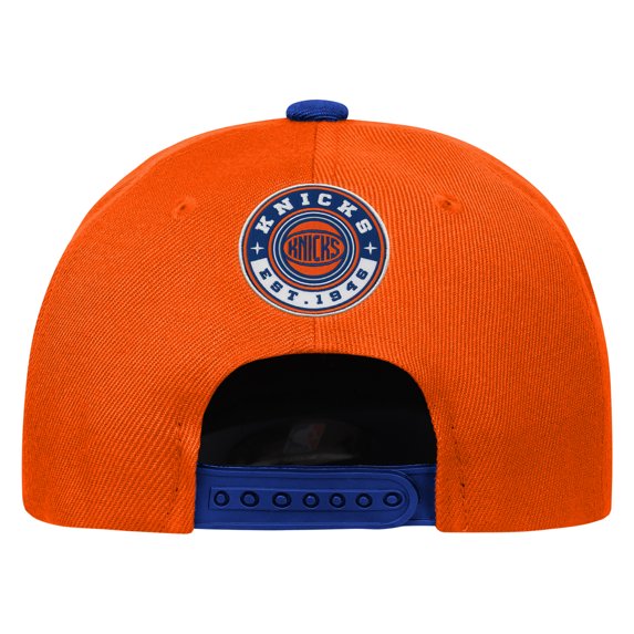 Youth Outerstuff White/Blue New York Knicks Logo Three Pro Pinch Pre-Curved Adjustable Hat