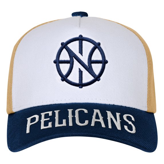 Youth Outerstuff WhiteNavy New Orleans Pelicans Logo Three Pro Pinch Pre-Curved Adjustable Hat